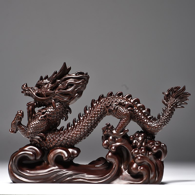 黑檀实木雕刻龙摆件十二生肖龙家居客厅办公室桌面装饰中式工艺品