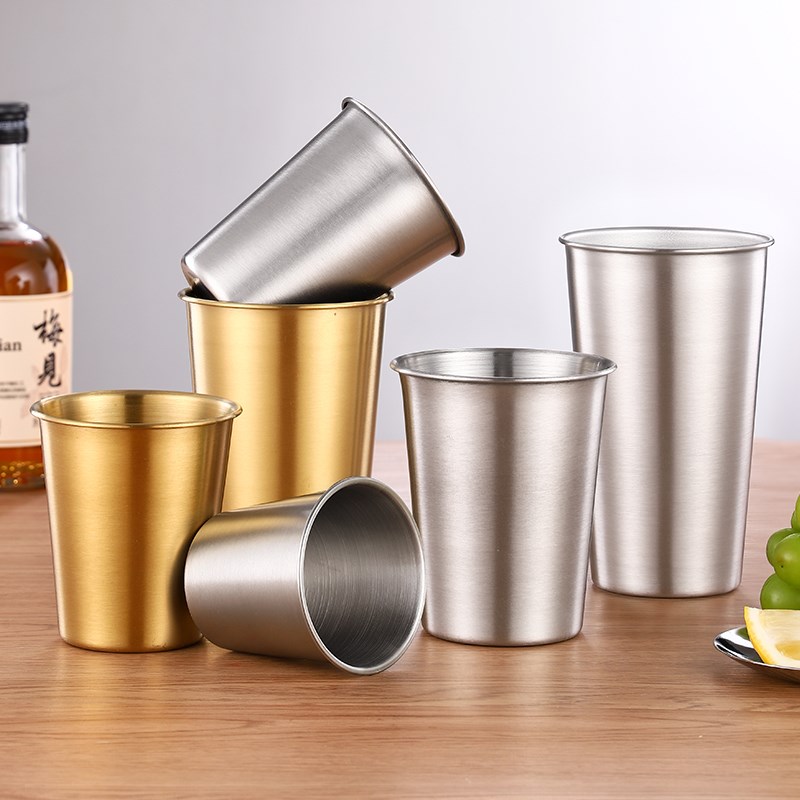 304不锈钢韩式啤酒杯果汁v商用单层水杯防摔家用随手杯咖啡冷饮杯