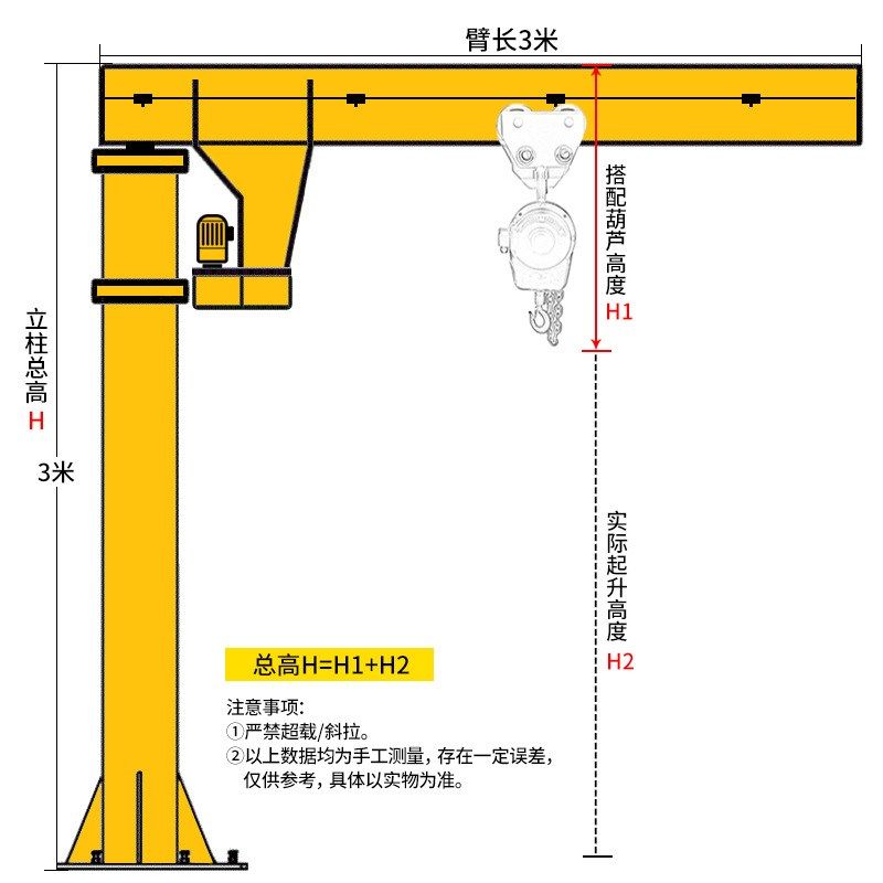 立柱式悬臂吊电动旋转手动小型移动龙门架2吨1摇臂单臂吊机起重机