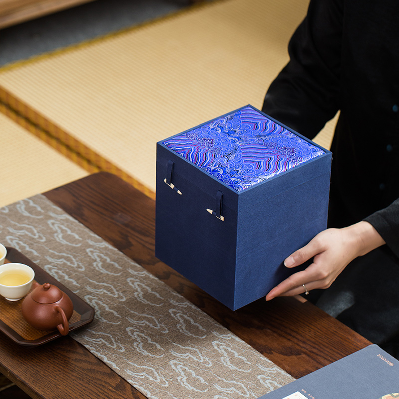 云锦布大花瓶包装盒工艺品摆饰大收纳盒1斤茶叶罐礼品盒定制印log