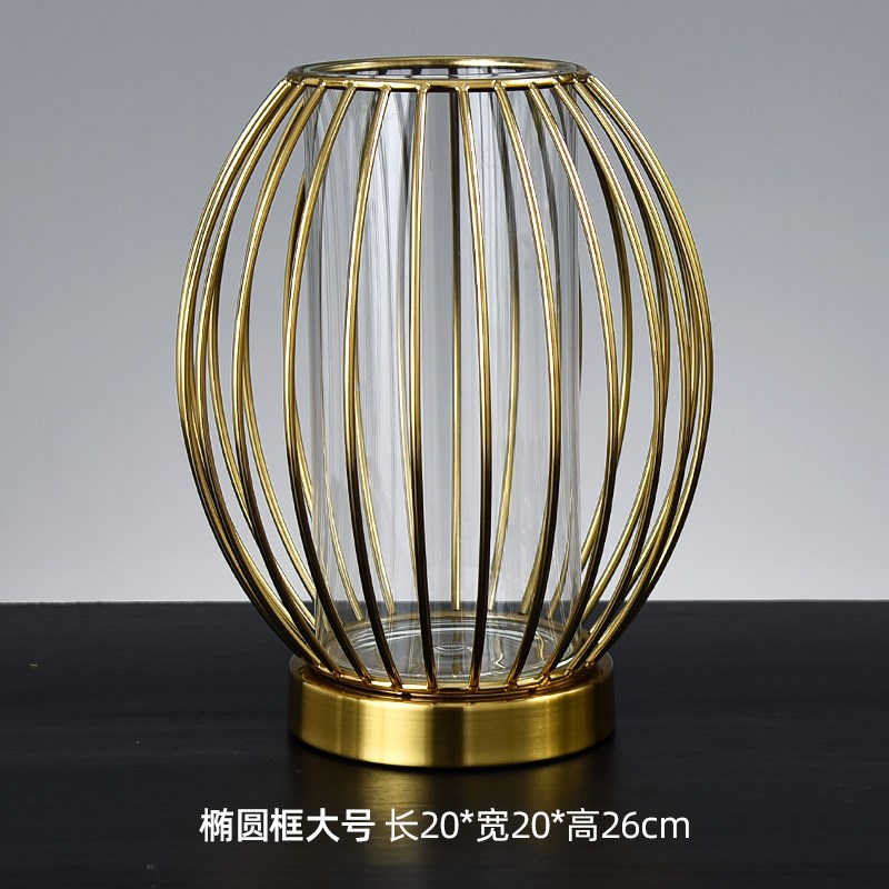 轻奢花瓶玻璃五金铁艺现代简约创意客厅电视柜餐桌插花装饰品摆件