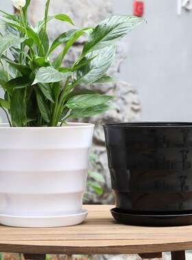花盆陶瓷特大号30cm以上超大螺纹花盆加厚白色黑色仿瓷树脂花盆送
