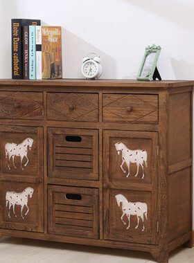 田园床头柜大号收纳柜马门柜子储物柜碳化收纳斗柜玄关柜客厅柜子