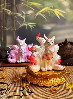 九尾狐皇后造像招财摆件，小狐狸，多汁盆景装饰，家庭汽车咖啡桌