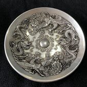 14mm古玩铜器收藏纯铜镀银龙凤大盘子摆件古玩铜器收藏礼品摆件