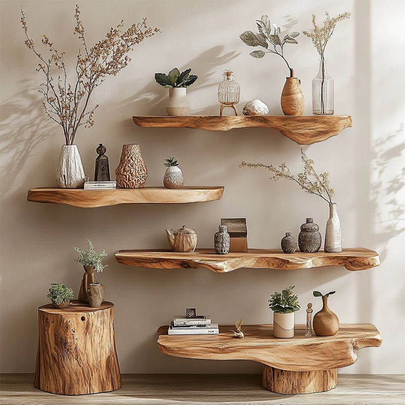 墙上置物架壁挂架子挂墙花架家用书架艺术造型P多层床头实木收纳