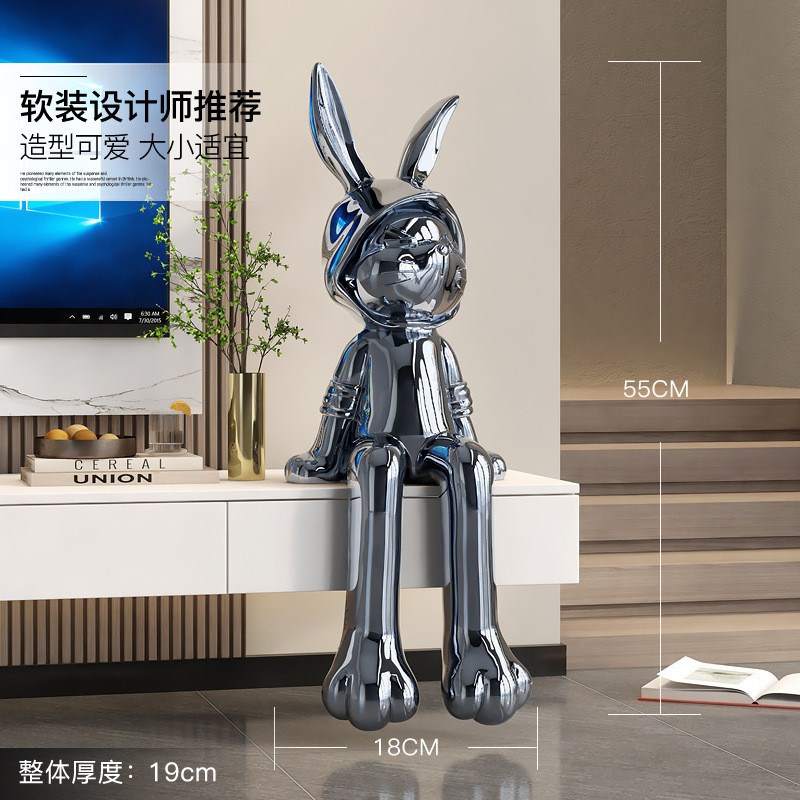 轻奢电镀兔子摆件家居饰品客厅电视柜玄关酒柜大气工艺Y品乔迁礼