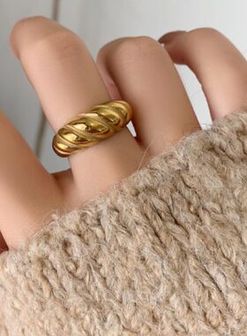 可水洗保色秋冬面包系列复古设计感时尚个性高级镀金戒指环女款
