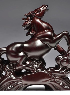 黑檀木马摆件红木马摆件工艺品实木雕刻木质马到成功客厅饰品家居