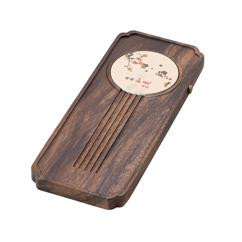 胡桃木茶盘整块原木家用小型排水式喷绘陶瓷壶垫实木干泡茶台茶海