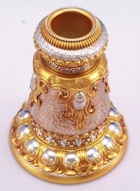 八吉祥彩绘长柄手摇转金轮底座彩绘树脂转经简座子锡杖家用大号