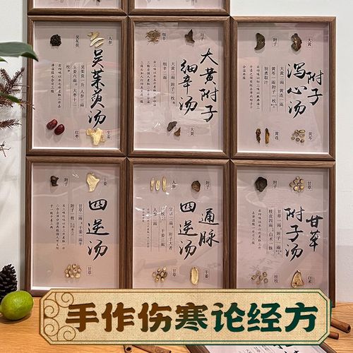 中药标本相框伤寒论经方画展示手工装饰中医文化墙文创装裱成品药