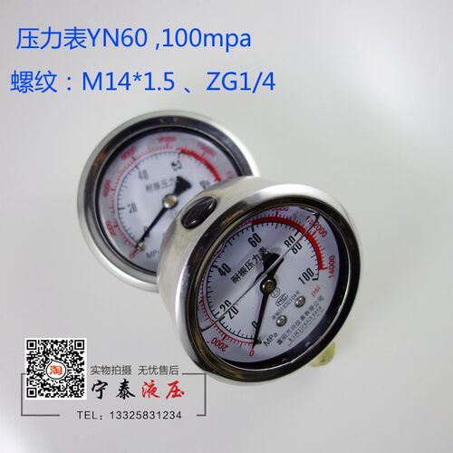 YN60 100mpa径向耐震压力表 YN-60充硅油压力表1/4 14*1.5