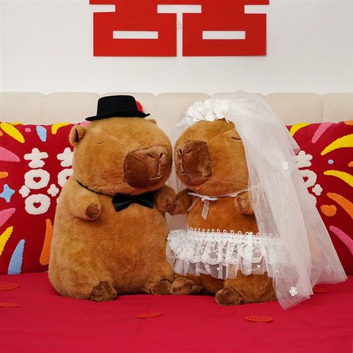 糊涂娘娘婚房布置可爱压s床娃娃一对水豚婚庆公仔高档情侣玩偶抱