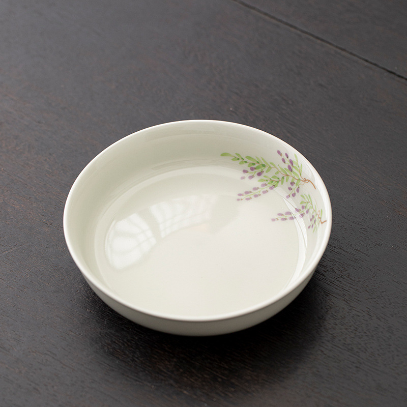 紫藤花手绘干泡台壶承复古手工圆形日式陶瓷单层小号隔热茶杯垫托