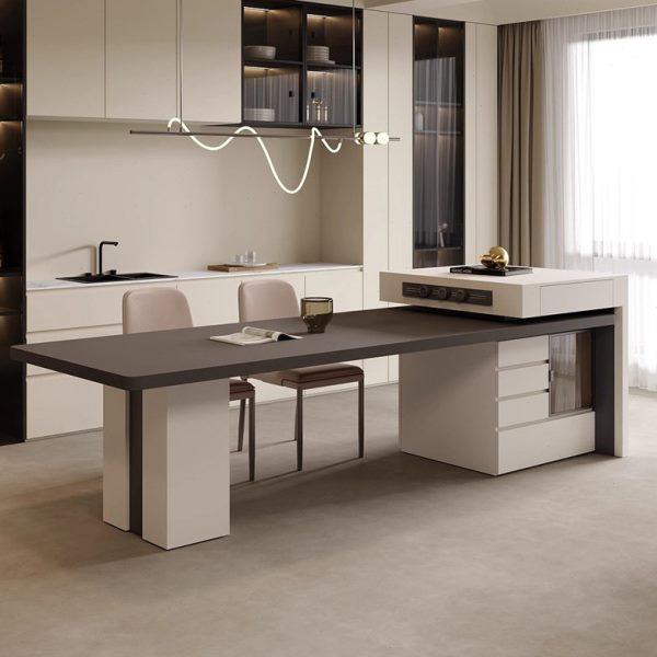 级感意式轻奢餐桌岛台一体家用开放式厨房餐厅岩板餐桌椅组合,住宅家具,岛台餐桌,淘宝优惠券,粉丝福利购,淘宝优惠卷