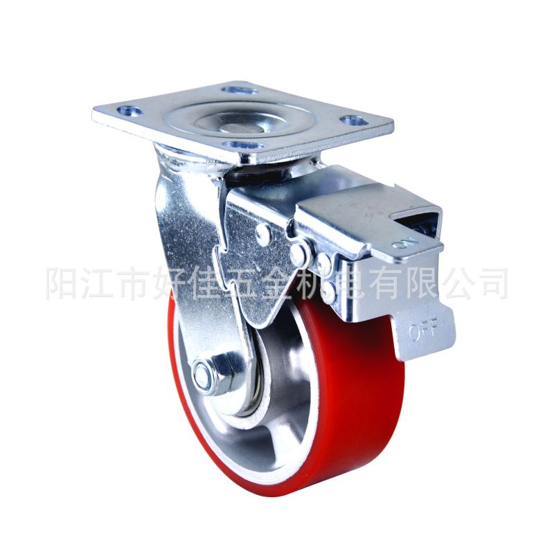 源头工厂直供125X50mm欧款重型静音双轴承高耐磨聚氨酯PU双刹脚轮