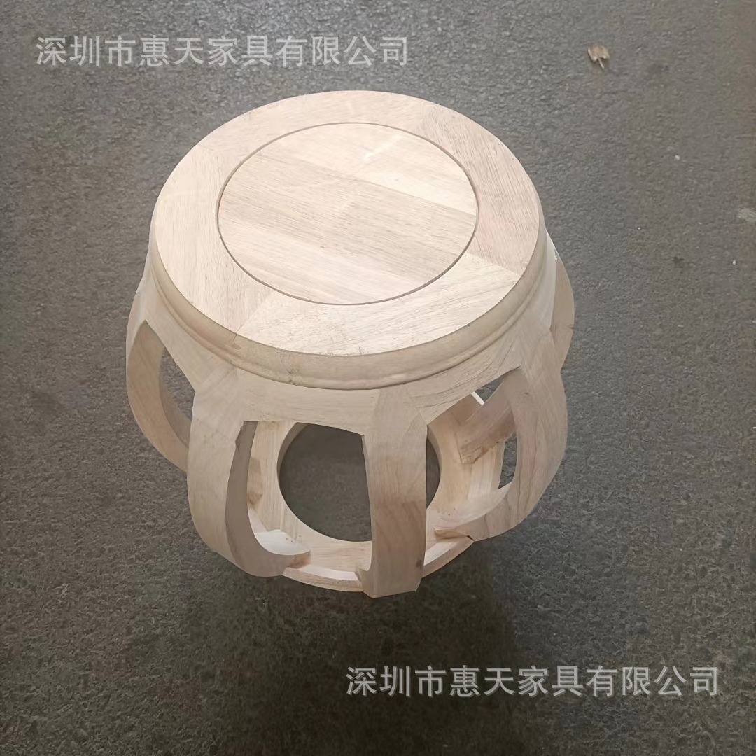 仿古白坯鼓墩 实木宫廷绣墩 中式古典圆鼓凳 矮凳换鞋凳 椅子白胚