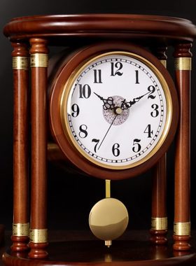 汉时座钟钟表客餐厅吧台实木装饰摆件时钟电视柜创意静音台钟D270