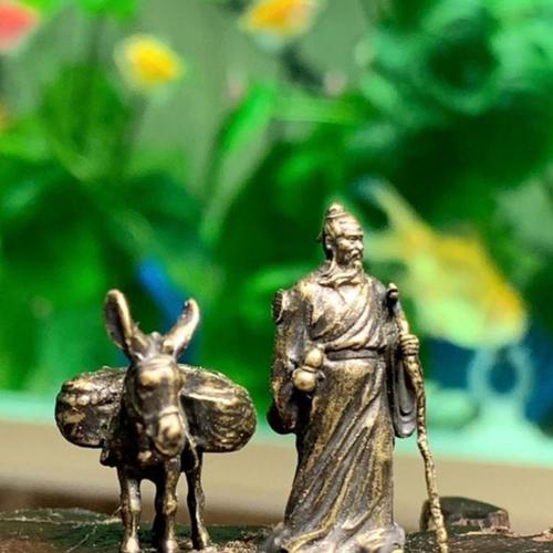 黄铜云游老人华佗钓鱼翁盆景植物假山流水鱼缸池摆件微型景观农夫