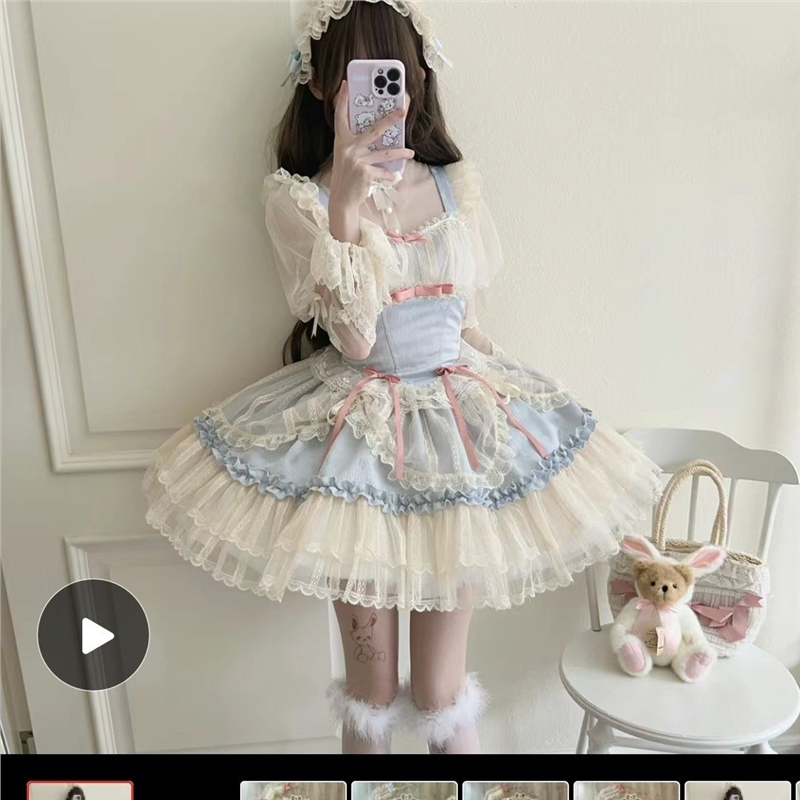 韩菇凉~原创设计Lolita洋装小众芭蕾风jsk吊带连衣裙【花季结缘】