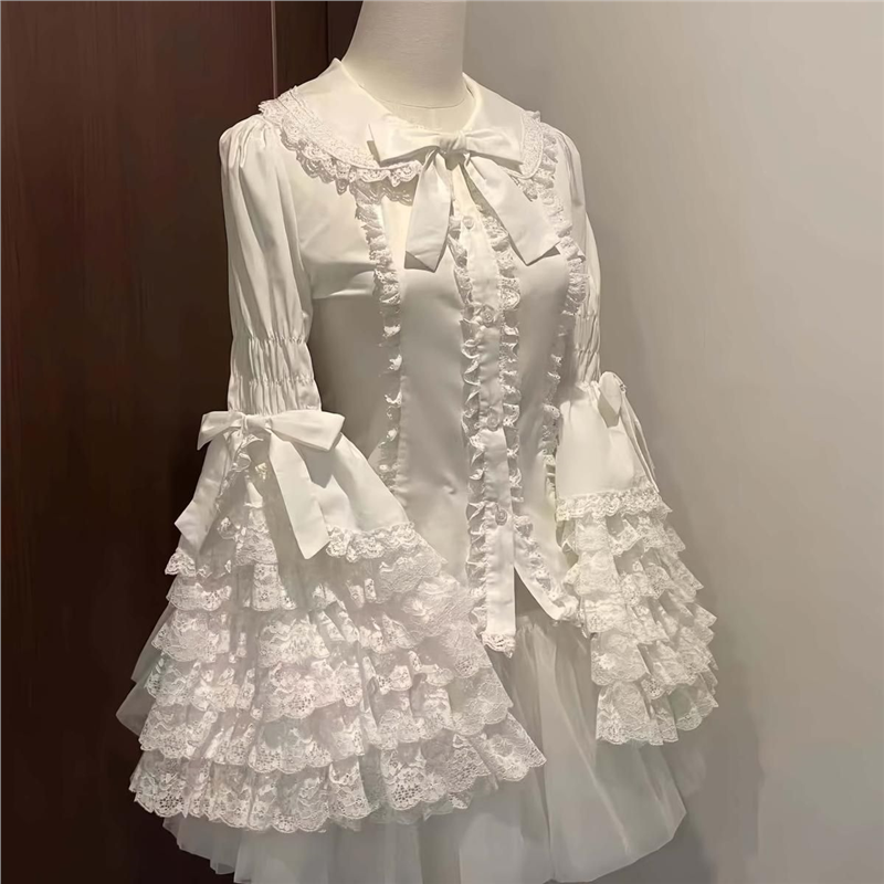 甜美雪纺姬袖衬衫原创lolita内搭 少女感十足长袖蝴蝶结吊带衫