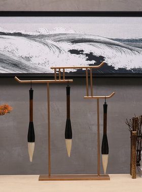 新中式现代创意书房办公室毛笔架艺术品摆件客厅玄关酒柜软装饰品