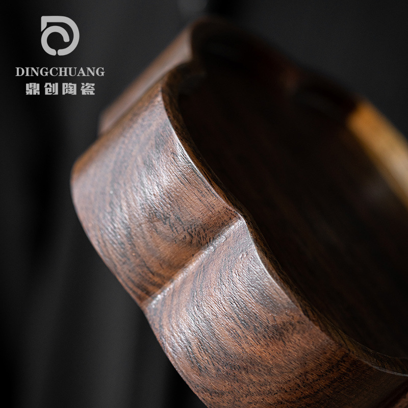 黑檀木整木壶承 机雕干泡台小茶台实木壶承茶壶托养壶垫茶盘原木