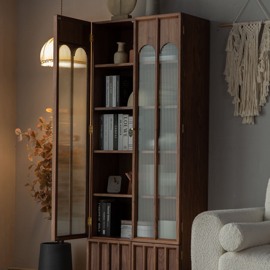 北美黑胡桃木全实木书柜简约式现代书架日式书房玻璃展示柜收纳柜