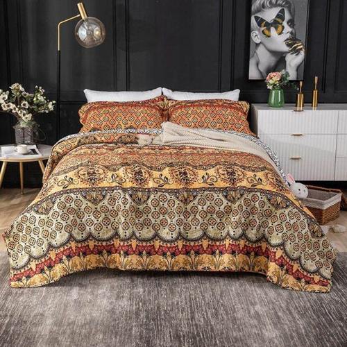 千义汇新款棉质三件套 绗缝水洗棉被子夹棉床盖酒店床上用品