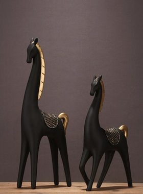 新中式树脂马摆件装饰品创意办公室客厅电视柜摆设玄关现代轻奢