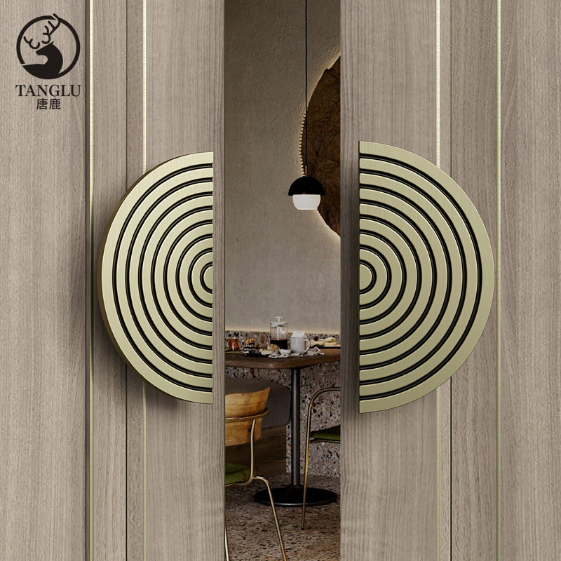 极简圆形大门拉手玻璃门实木门双C开门铝雕半圆柜门新中式门把手