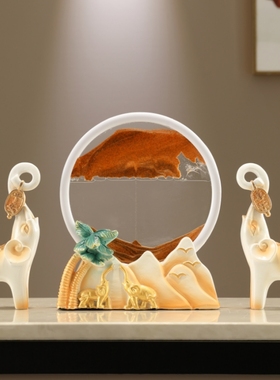 平安喜乐大象流沙画摆件创t意沙漏客厅电视柜酒柜装饰结婚乔迁礼