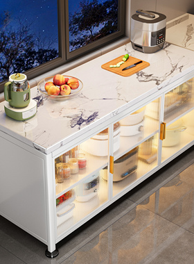 家用厨房落地多层置物架大容量电器收纳储物柜防尘餐边微波炉橱柜