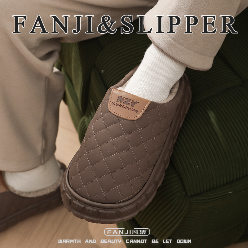 越野轮胎厚底男士k棉拖鞋男外穿秋冬踩屎感居家用室内保暖防滑防