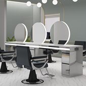 网红理发店不锈钢带灯镜台美发店带柜子落地镜子发廊单双面烫染镜