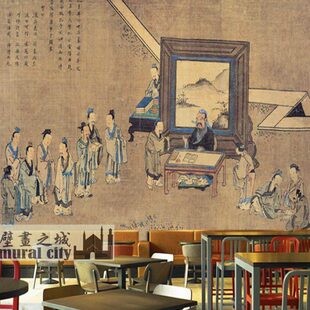 孔夫子讲学授课壁纸孔庙学堂国学墙纸墙布孔子圣迹图诗书壁画背景