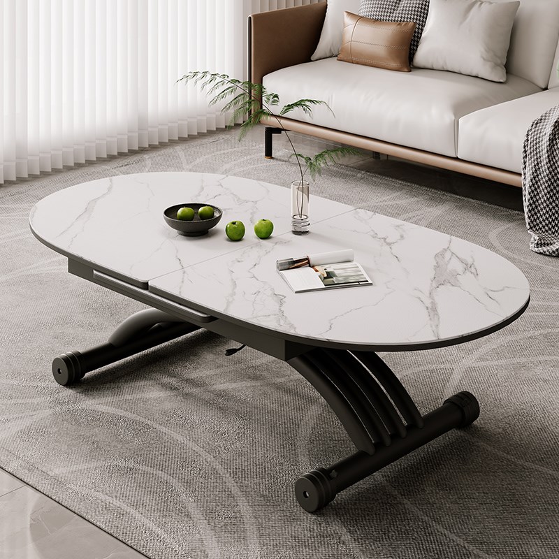 冠喻岩板餐桌茶几可升降折叠拉台两用移动家用小户型钢架多功能