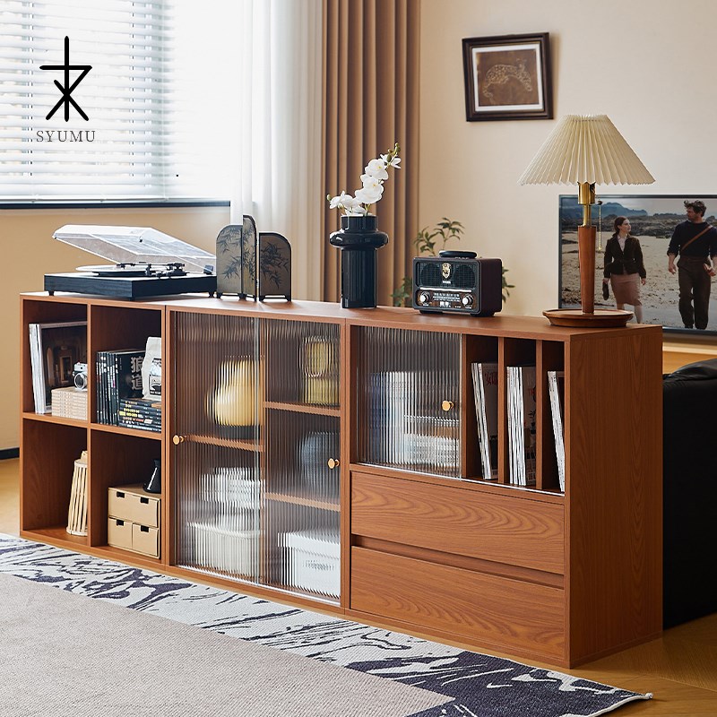 中古实木自由组合柜客厅收纳书柜储物柜一体落地复古置物柜小户型