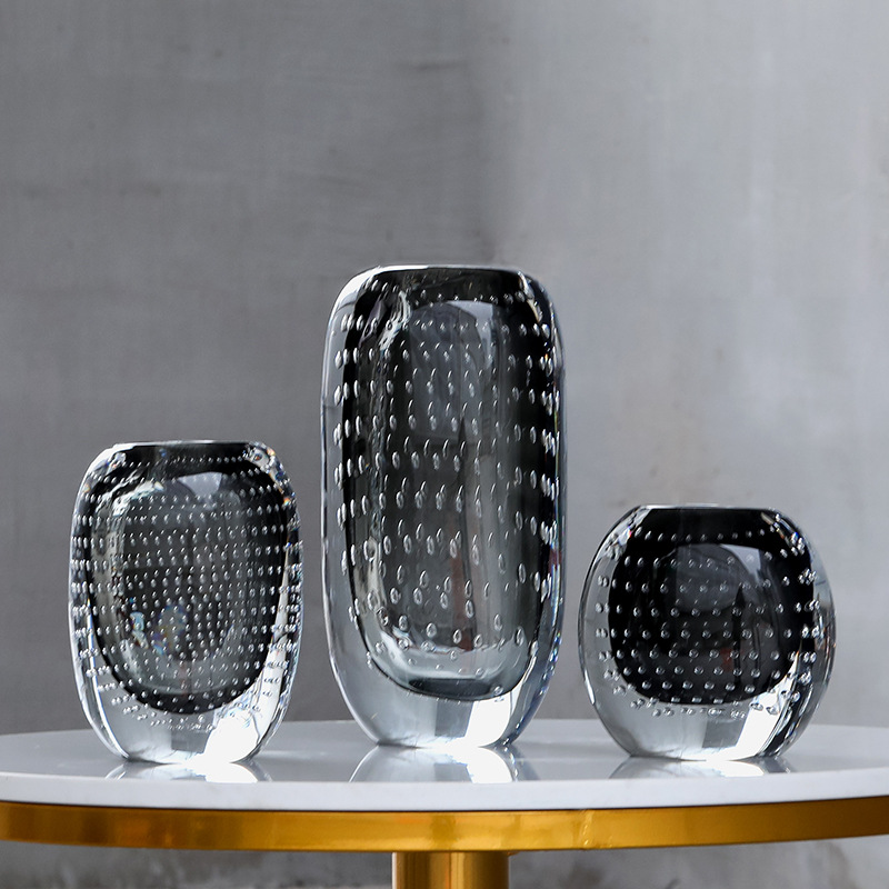 轻奢玻璃花瓶创意简约现代桌面插花样板房软装饰客厅摆件琉璃花器