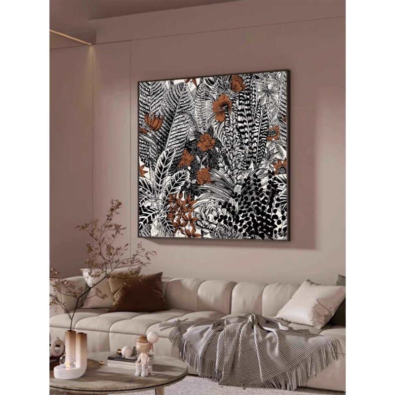 简美复古正方形客厅玄关装饰画植物花卉抽象餐厅饭厅挂Z画卧室壁图片