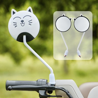 电动车后视镜子通用雅迪爱玛台铃可爱小猫装饰小圆镜电瓶车反光镜