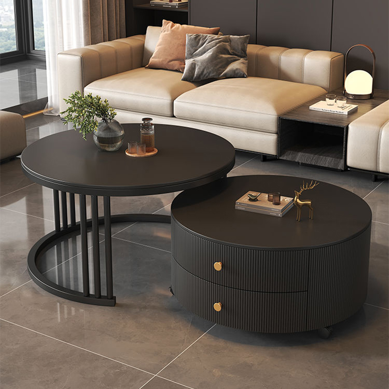 2024新款岩板茶几p客厅家用小户型简约现代轻奢高级感圆形茶几桌