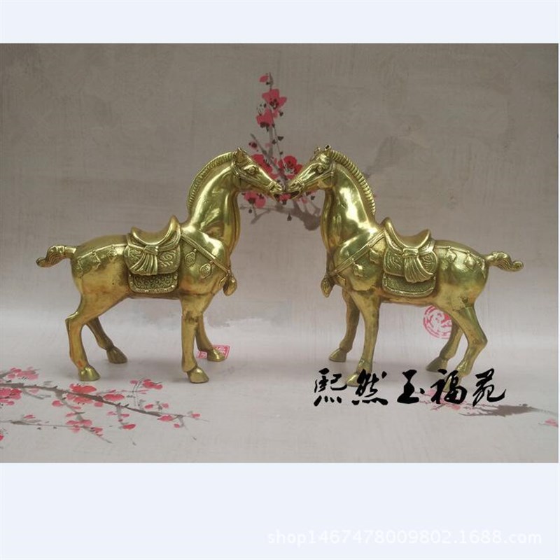 纯铜马摆件一对 十二12生肖对马 唐马 站马属马吉祥物工艺品