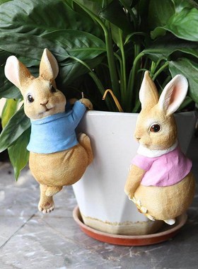 创意玄关装饰可爱花盆挂件软装客厅小兔子摆件家居饰品树脂工艺品
