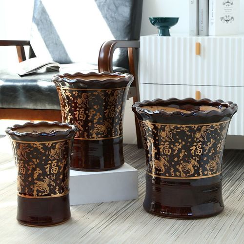 新型花盆新款陶瓷大号金福简约家用中国风庭院种发财树金钱树花盆