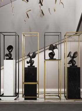 商业售楼处大厅酒店大堂大理石基座大型落地石墩雕塑摆件装饰摆台