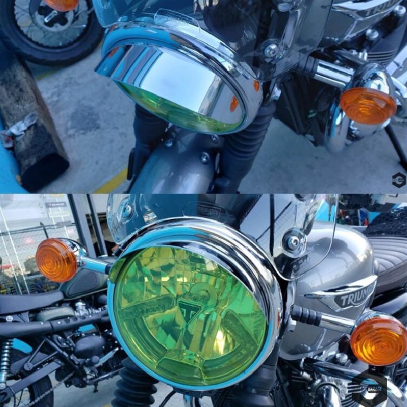 台产凯旋改装T100/T120v大灯复古灯檐电镀银加装防雨复古灯檐3尺