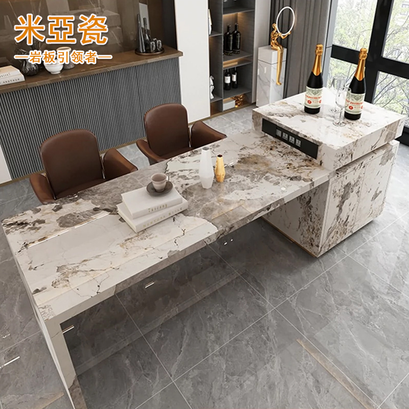 多功能岩板亮面轻奢风格家用厨房岛台岛台餐桌一体茶桌小户型家居