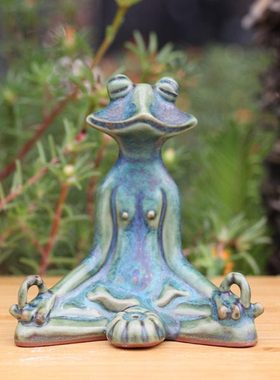 陶瓷摆件钧瓷窑变香薰插卢钧釉青蛙家居创意中式禅意古风茶宠笔架